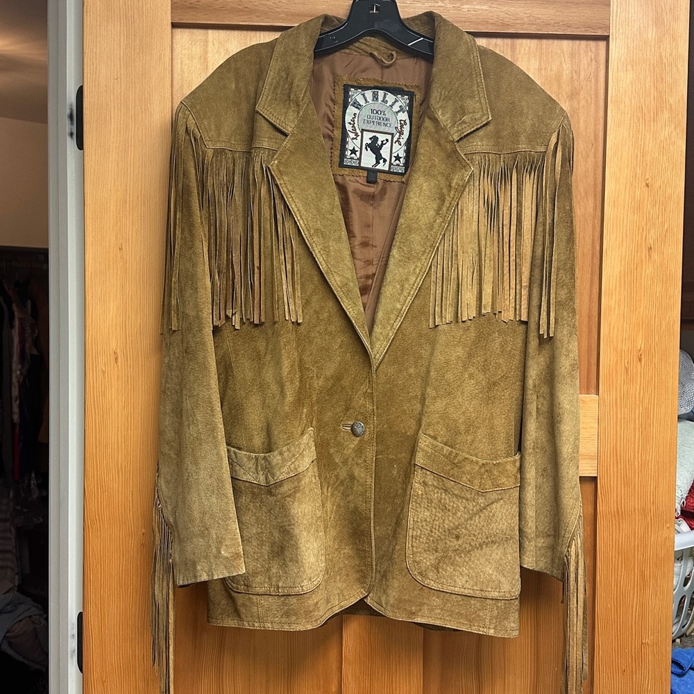Vintage Winlit Western Cowgirl Chestnut Brown Suede Fringe Jacket M